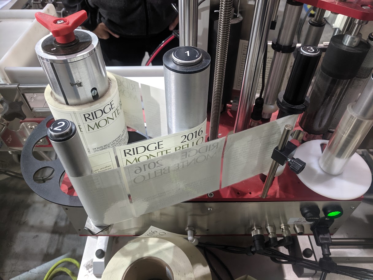 Labeling machine at Ridge Vineyards