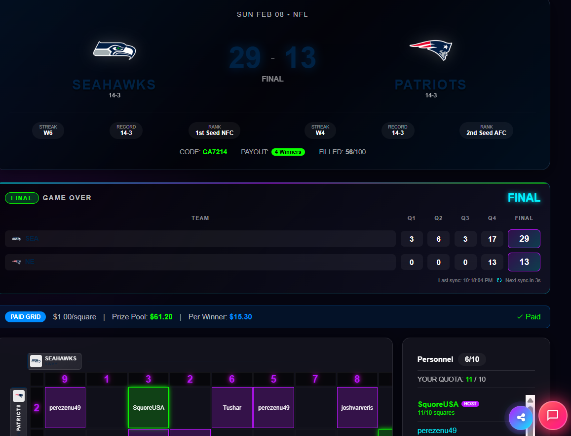 Squore USA - NFL Football Squares with Live Scoring